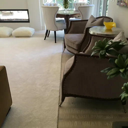 Plush white area rug in a North Carolina living room 